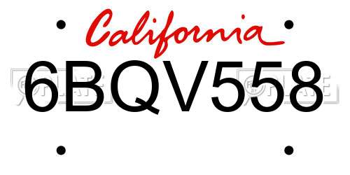 6BQV558 California License Plate