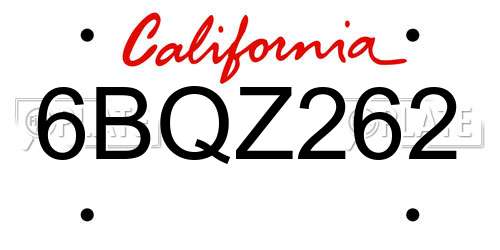 6BQZ262 California License Plate