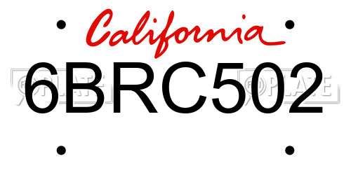 6BRC502 California License Plate