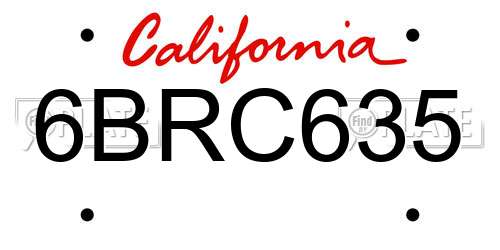 6BRC635 California License Plate