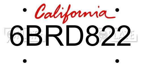 6BRD822 California License Plate