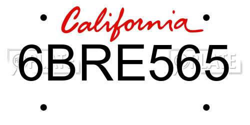 6BRE565 California License Plate