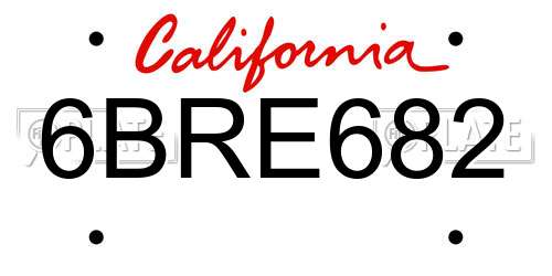 6BRE682 California License Plate