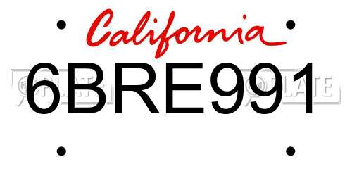 6BRE991 California License Plate