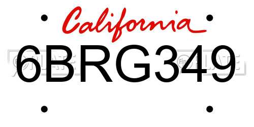 6BRG349 California License Plate