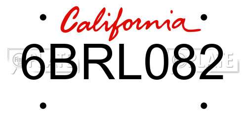 6BRL082 California License Plate