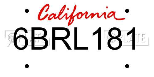 6BRL181 California License Plate