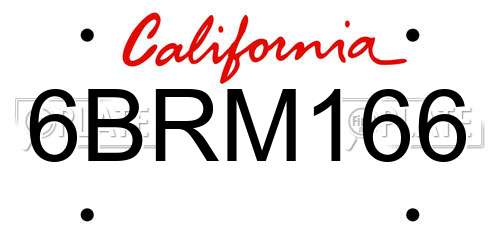 6BRM166 California License Plate
