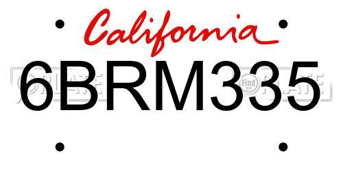 6BRM335 California License Plate