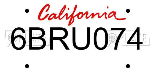 6BRU074 California License Plate