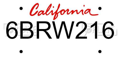 6BRW216 California License Plate