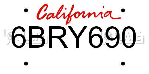 6BRY690 California License Plate