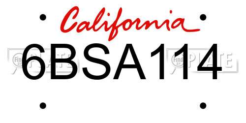 6BSA114 California License Plate