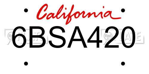 6BSA420 California License Plate