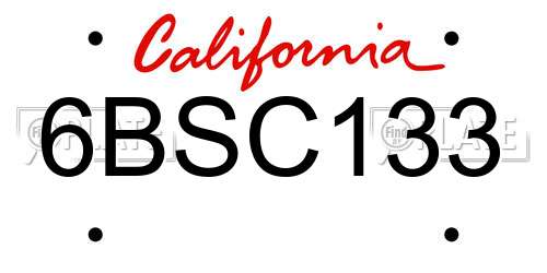 6BSC133 California License Plate