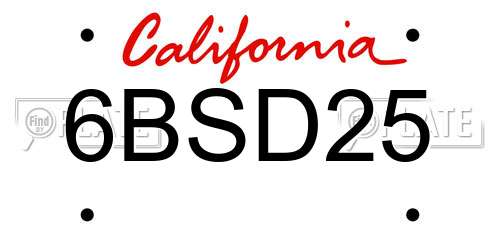 6BSD25 California License Plate