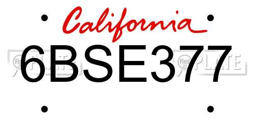 6BSE377 California License Plate