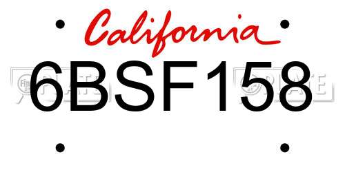6BSF158 California License Plate