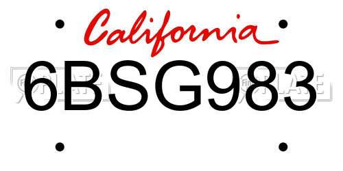 6BSG983 California License Plate