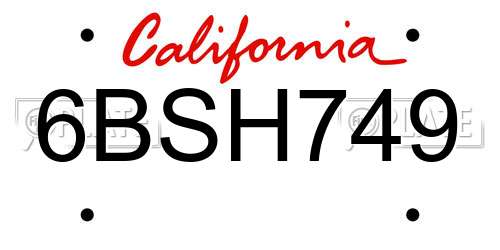 6BSH749 California License Plate