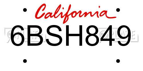 6BSH849 California License Plate