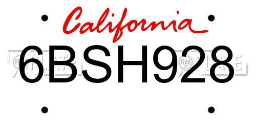 6BSH928 California License Plate