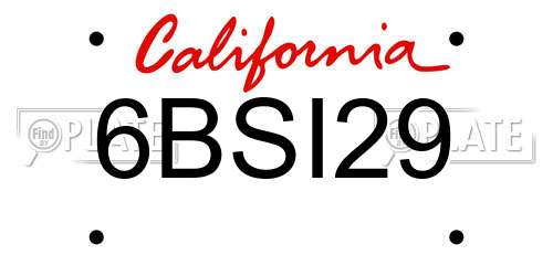 6BSI29 California License Plate