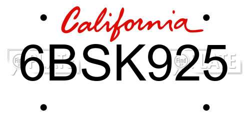 6BSK925 California License Plate