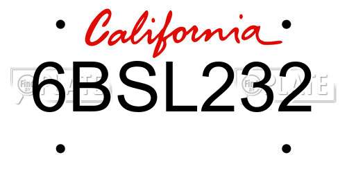 6BSL232 California License Plate