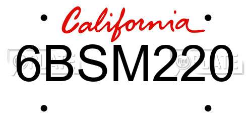 6BSM220 California License Plate