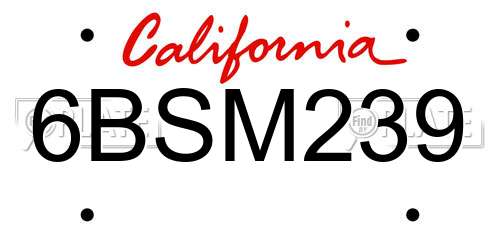 6BSM239 California License Plate