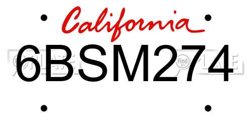 6BSM274 California License Plate