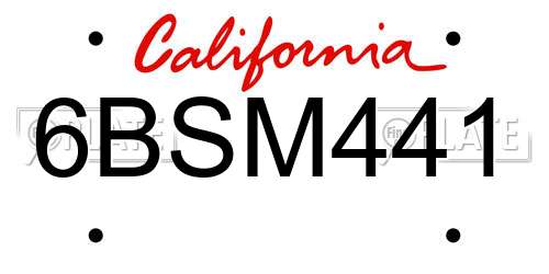 6BSM441 California License Plate