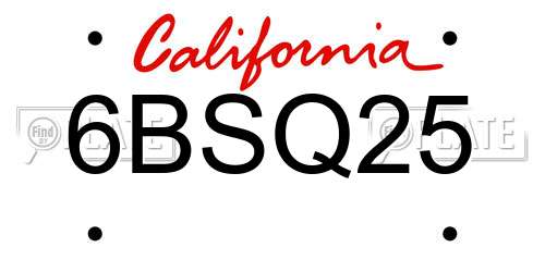 6BSQ25 California License Plate