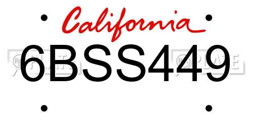 6BSS449 California License Plate