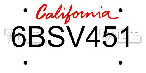 6BSV451 California License Plate