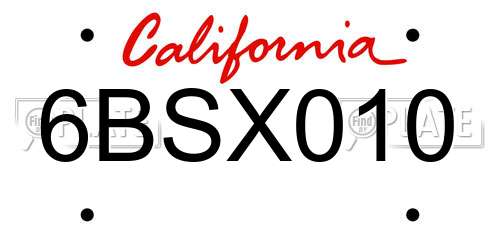 6BSX010 California License Plate