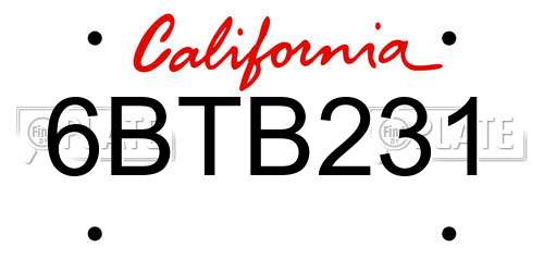 6BTB231 California License Plate