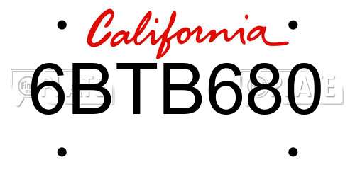 6BTB680 California License Plate