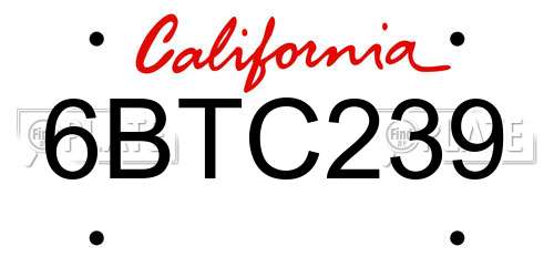 6BTC239 California License Plate
