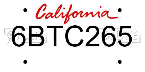 6BTC265 California License Plate