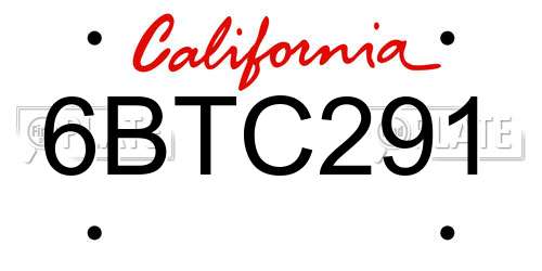 6BTC291 California License Plate