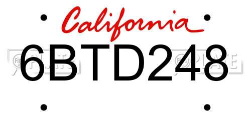 6BTD248 California License Plate