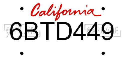 6BTD449 California License Plate