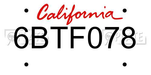 6BTF078 California License Plate