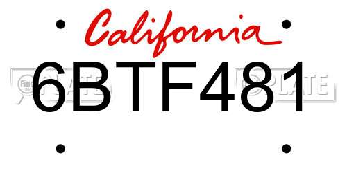 6BTF481 California License Plate