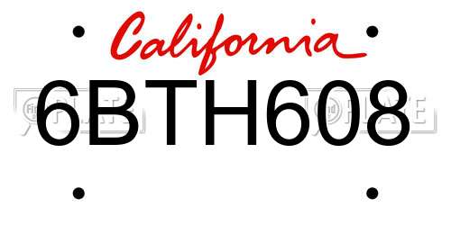 6BTH608 California License Plate
