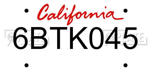 6BTK045 California License Plate