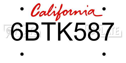 6BTK587 California License Plate