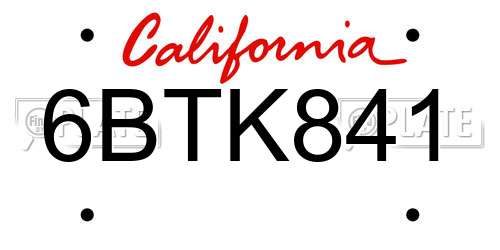 6BTK841 California License Plate